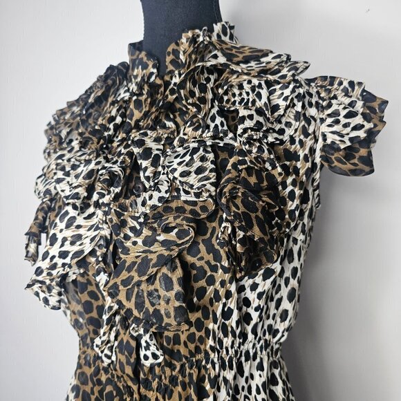 Women's Leopard Print Sheer Ruffled Blouse, Size Small - Picture 6 of 17